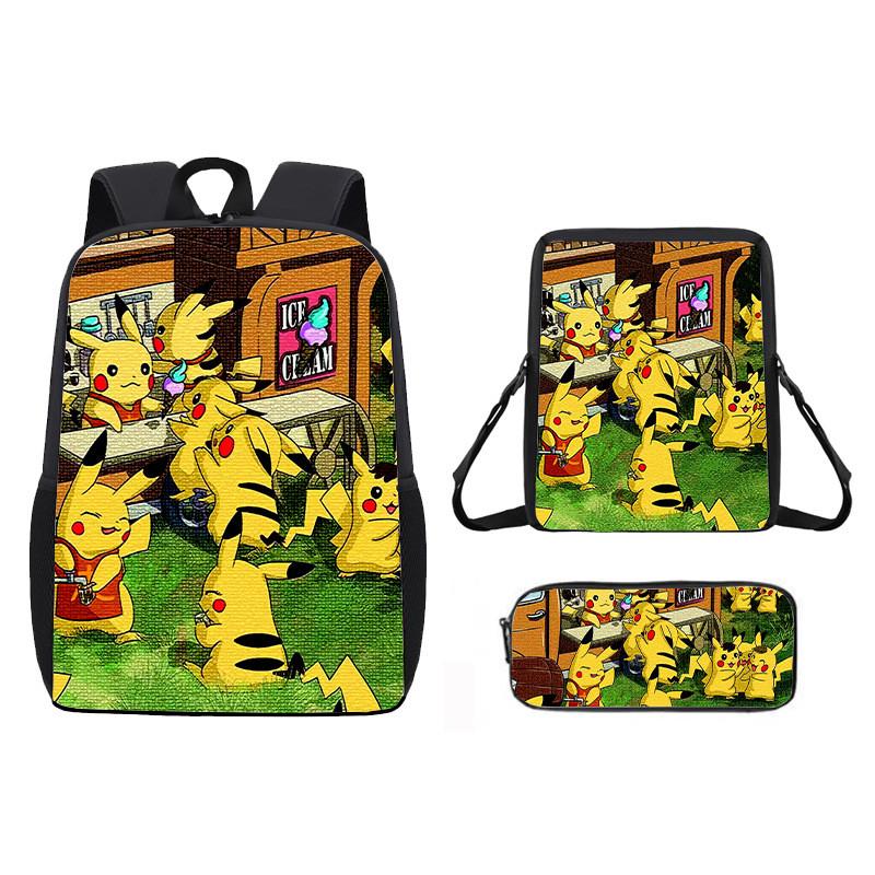 Pikachu Pokmon Kids School Backpack Set With Waterproof Oxford Fabric For Elementary Students