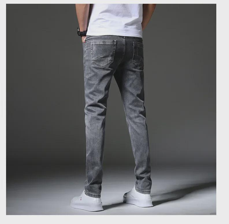 Men's Slim-Fit Korean Style Trendy Elastic Casual Black and Gray Jeans - 2019 Spring/Summer Collection.