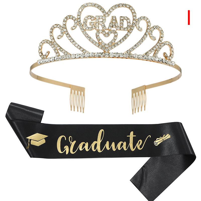Graduated Satin Sash Glitter Crown For Graduation Party Decoration Photo Booth Props Bachelor Graduated Supplies