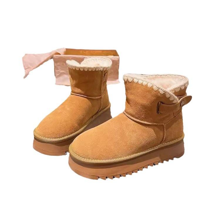 Winter 2025 new frosted leather suture snow cotton boots thickened platform muffin small Northeast cotton shoes women