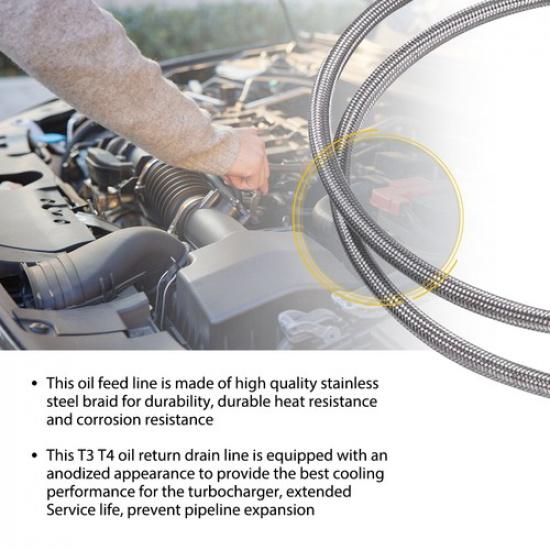 Aluminum Alloy Turbo Oil Feed Line Kit T3 T60 T4 T61 T70 44934 PNT 90 Degree 41"