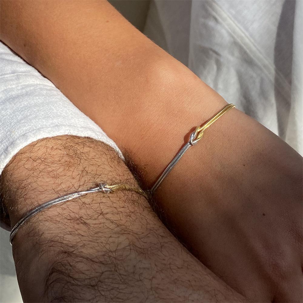 Individuelle Edelstahl PVD Damen Quadrat Schlange Halskette Kette Liebe 14k Gold Knoten Armbänder für Herren