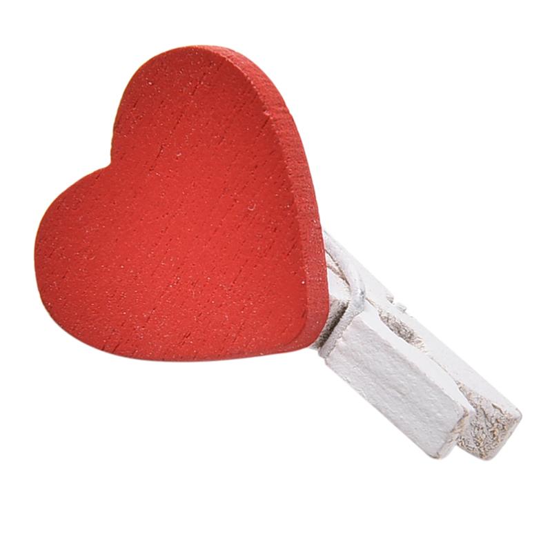 20 Pcs Stylish Wooden Red Love Heart Pegs Photo Paper Clips Wedding Decor Craft