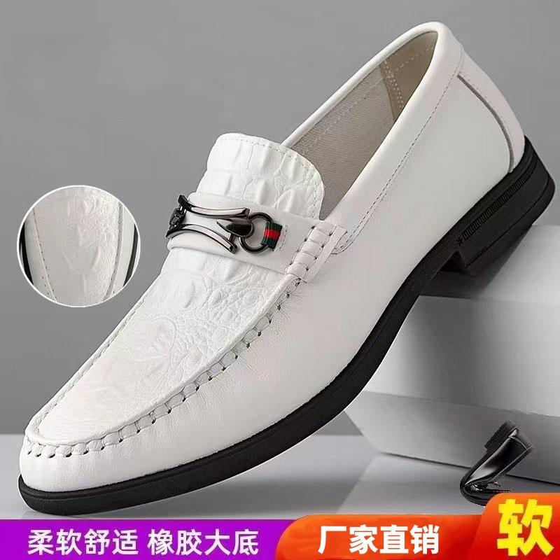 

Кожаные туфли мужские 2024 новые кожаные дышащие повседневные нескользящие и износостойкие мягкая подошва мягкая поверхность крокодиловый узор однопедальные туфли Doudou 38