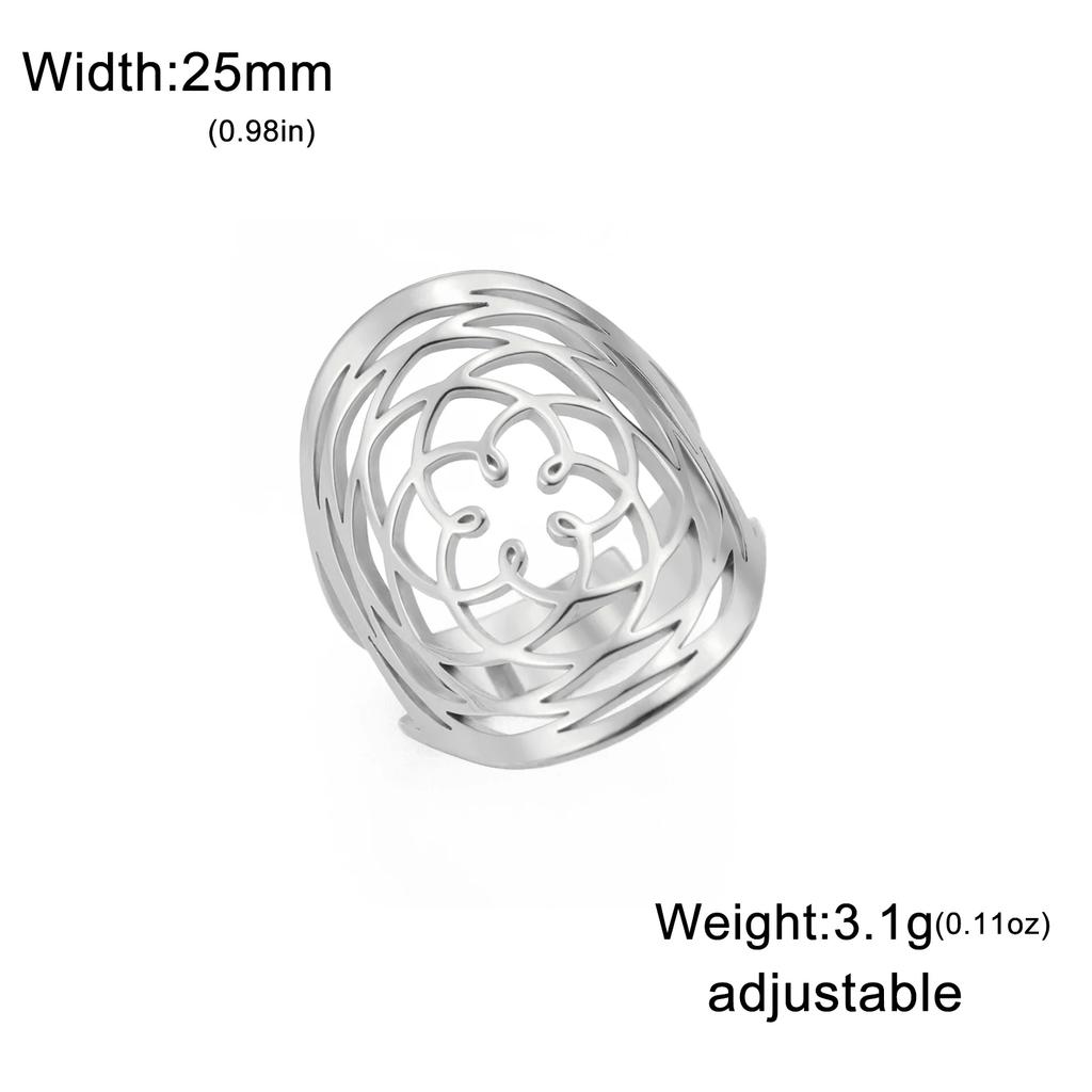 Rose of Venus Mandala Rings for Women Stainless Steel Adjustable Finger Rings Sacred Geometry Jewelry Symbolic Love