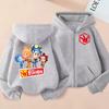 New Kids Fun Cartoon Zip UP Hooded Tops Girl Clothes Graphic Zipper Hoodie Boys Fashion Casual Sweatshirts