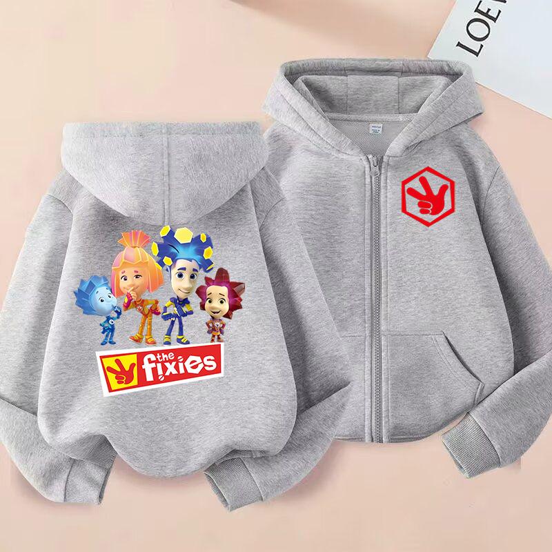 New Kids Fun Cartoon Zip UP Hooded Tops Girl Clothes Graphic Zipper Hoodie Boys Fashion Casual Sweatshirts