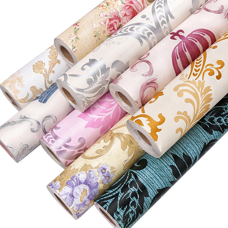 10m/20m PVC Thickened European Vintage Flower Printed Background Self-adhesive Wallpaper Renovation Stickers Hotel Home Decor