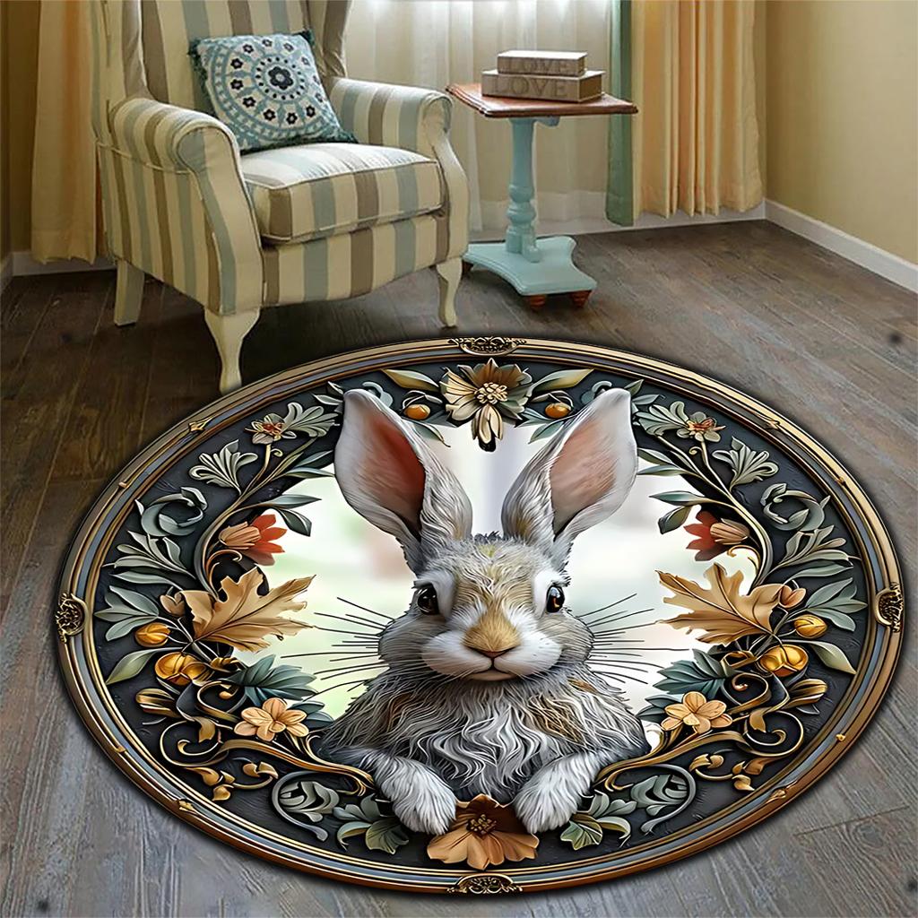 Happy Easter Rabbit Egg Patterned Area Carpet Round Non-Slip Easy To Clean Rug Living Room Bedroom Laundry Outdoor Floor Mat