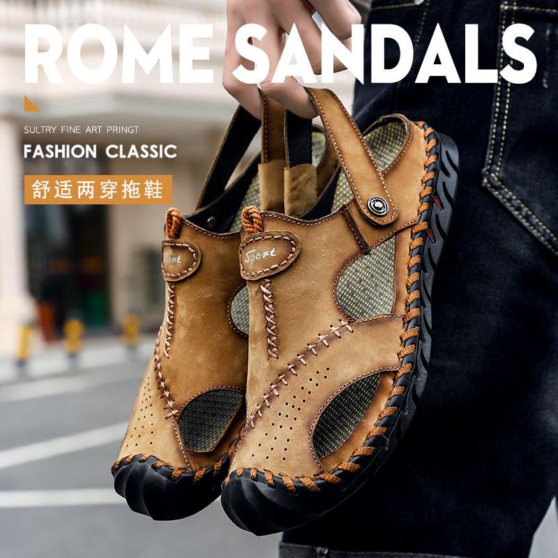 Sandalen Sommer Herren Leder Klassische Herrenschuhe Hausschuhe Weiche Sandalen Herren Römisch Bequem Outdoor Walking Schuhe