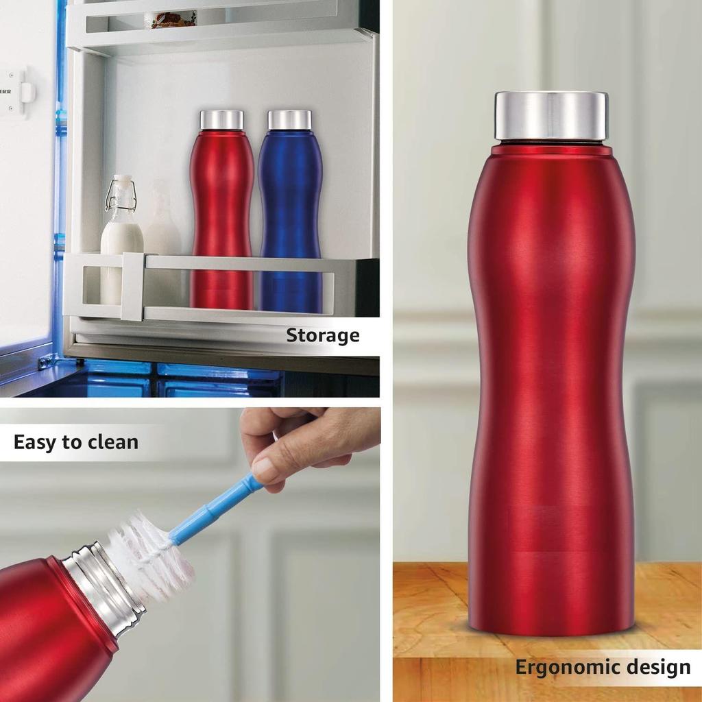  Bouteilles d'eau en acier inoxydable | Lot de 2 | Anti-fuite | Ergonomique | Compatible réfrigérateur, congélateur et lave-vaisselle | 1 L | Rouge, Bleu