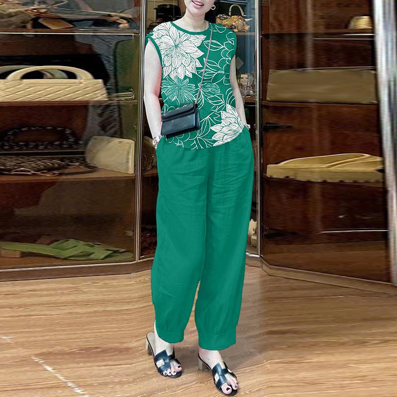 ZANZEA Dámské tiskové tílka a kalhoty, ležérní dvoudílné oblekové soupravy