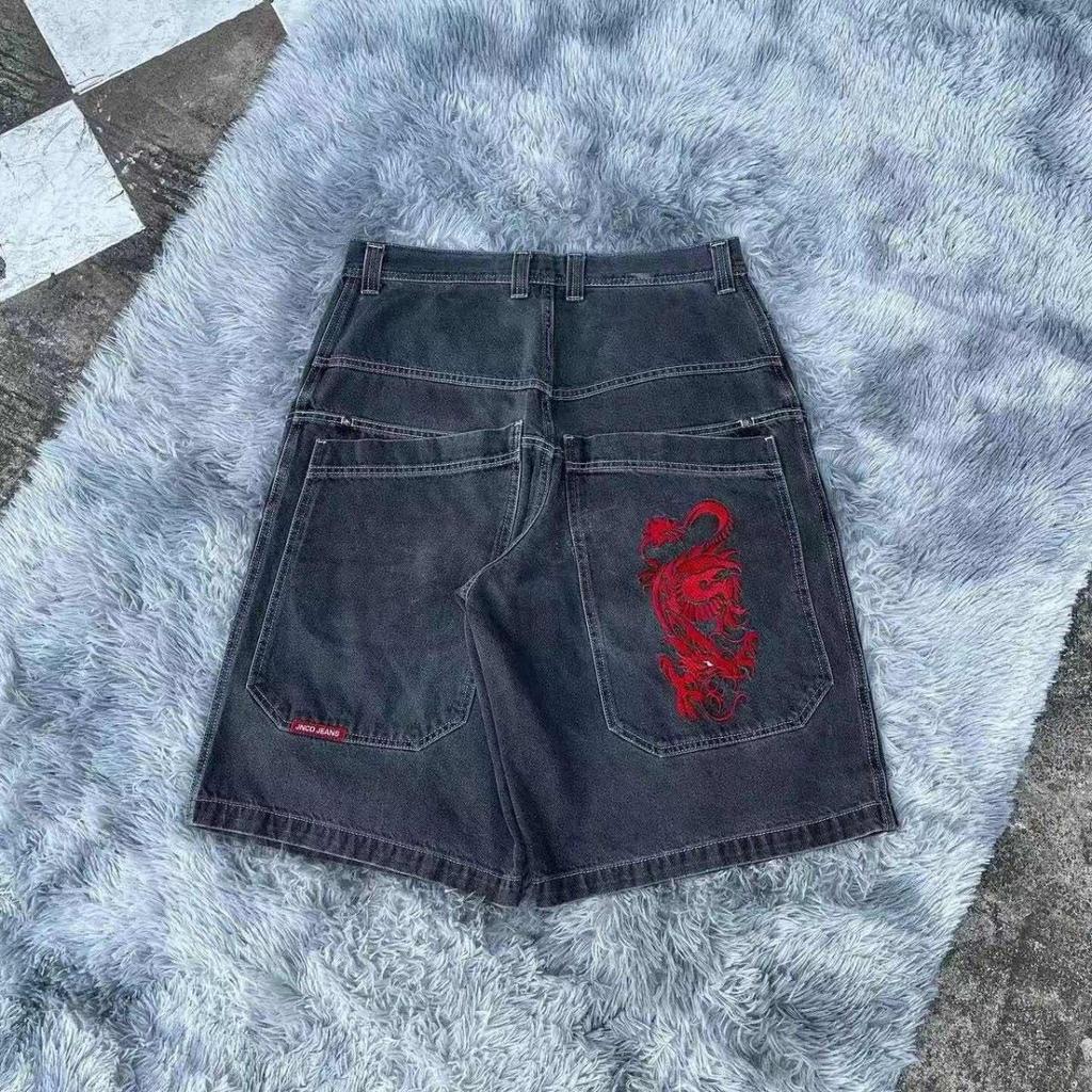 DRIPX Pantaloncini Larghi Y2K Tasche Americane Stampa Denim Pantaloncini da Palestra Anni 2000 Vintage Streetwear Hip Hop Uomo Donna Pantaloncini da Basket