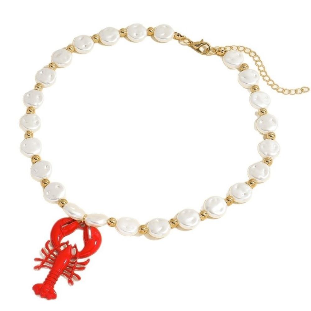 Adjustable Pearl Lobster Necklace Exquisite Lobster Pendant Necklace Clavicle Necklace  Summer