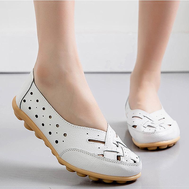 fashion Shoes For Women Genuine Leather Their Flat Shoes Women Loafers Slip On Flats Leather Shoes Female Comfortable Elegant Footwear
