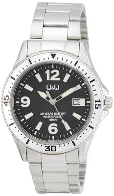 Citizen Analog Watch with Battery Waterproof Metal Silver Q&Q Men's 10-Year Life, Band, (A24A-003PK)