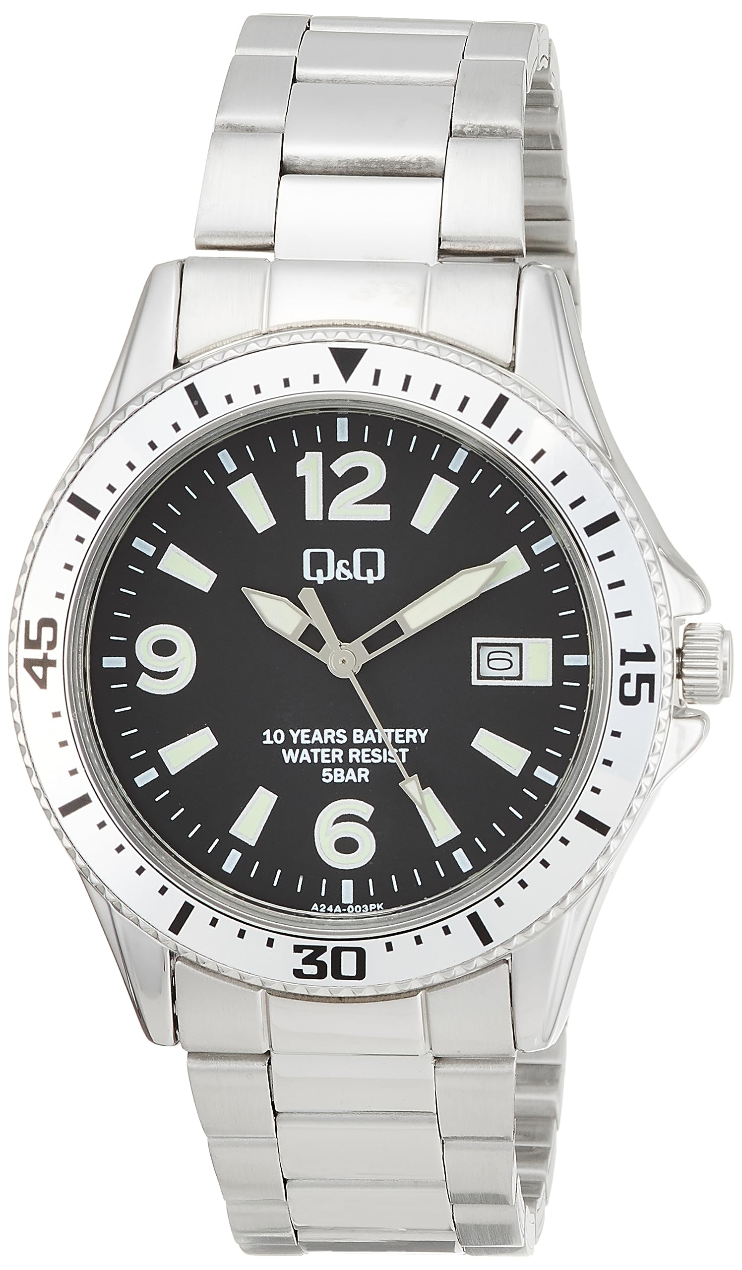 

Аналоговые часы Citizen с батарейкой Водонепроницаемые Металлические Серебристые Q&Q Мужские 10 лет службы, Браслет, (А24А-003ПК)