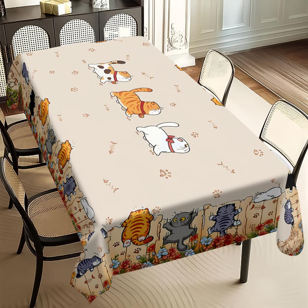 Temu Cartoon Cat Pattern Rectangular Tablecloth Light Luxury High Sense Free Labeling Jit