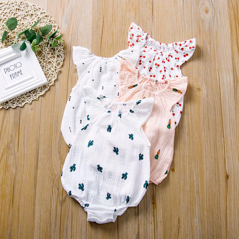 H1208 Summer Infant Ruffle Jumpsuit - Cartoon Print Baby Romper