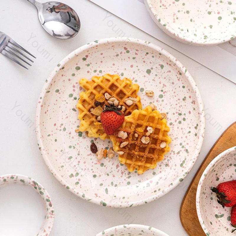 Creative Circular Featured Ceramic Plate Household Breakfast Sandwich Plates Restaurant Afternoon Tea Exquisite Dessert Plate