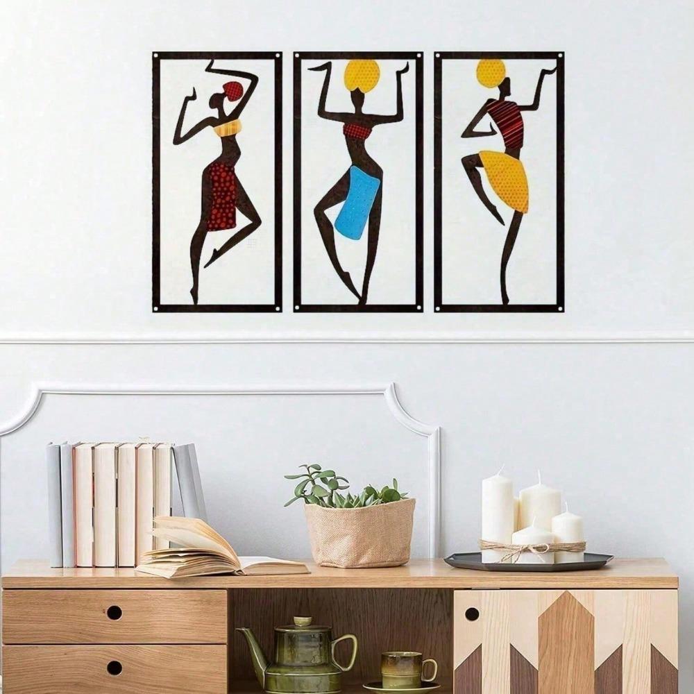 Wrought Iron African Dancer Silhouette, Boho Mid-Century Modern Wall Art Decor for Living Room, Bedroom