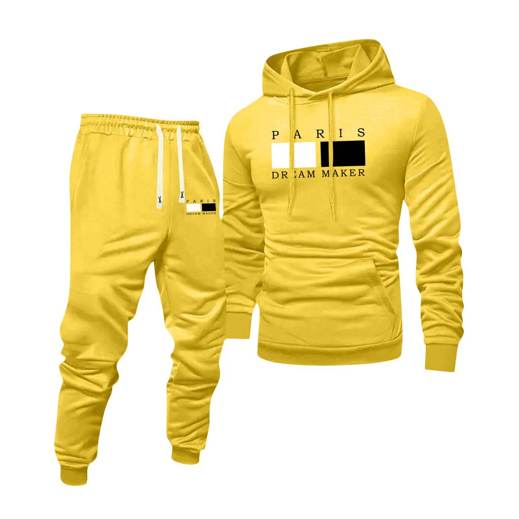 Men's Printed Hooded Sweatshirt And Sweatpants Casual Sports Suit