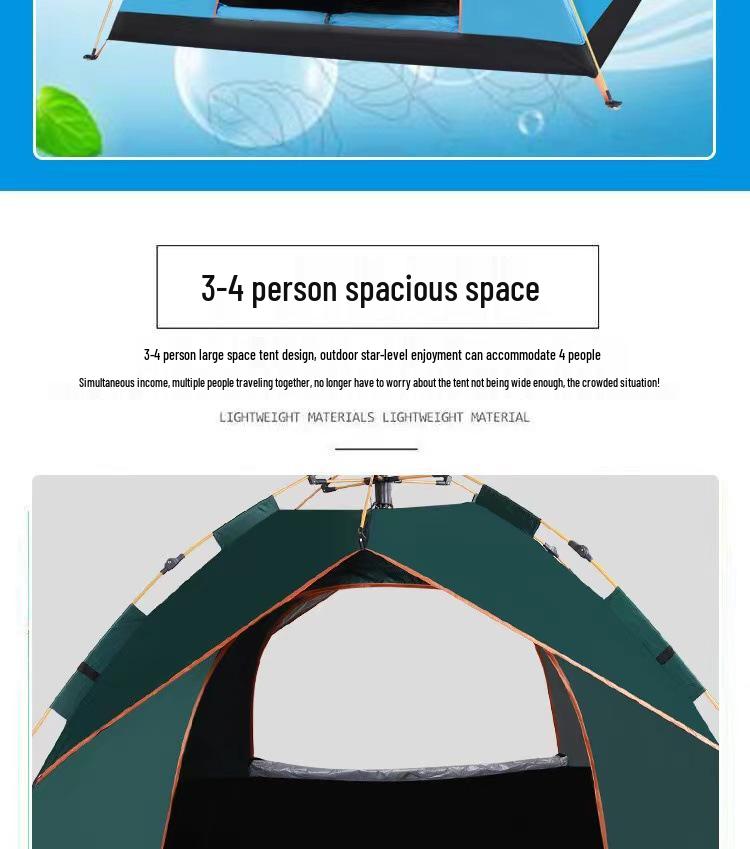 3-4 Person Double-Layer Automatic Camping Tent with Full Outdoor Equipment Set