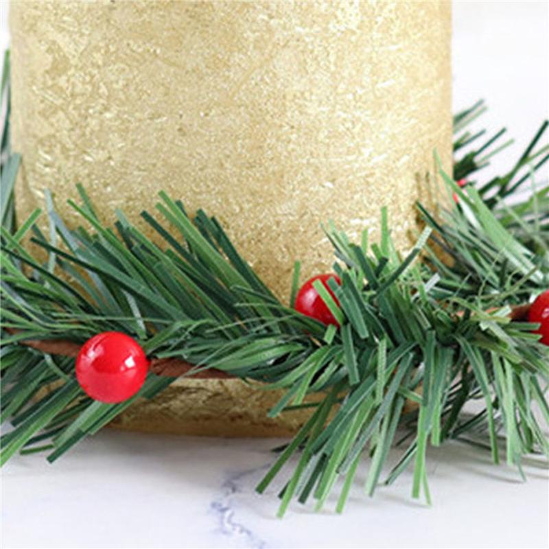 ABKS-32 PCS Holly Berry Candle Ring Small Artificial Red Berries Pine Needles Wreath For Christmas Garland Ornaments Decor