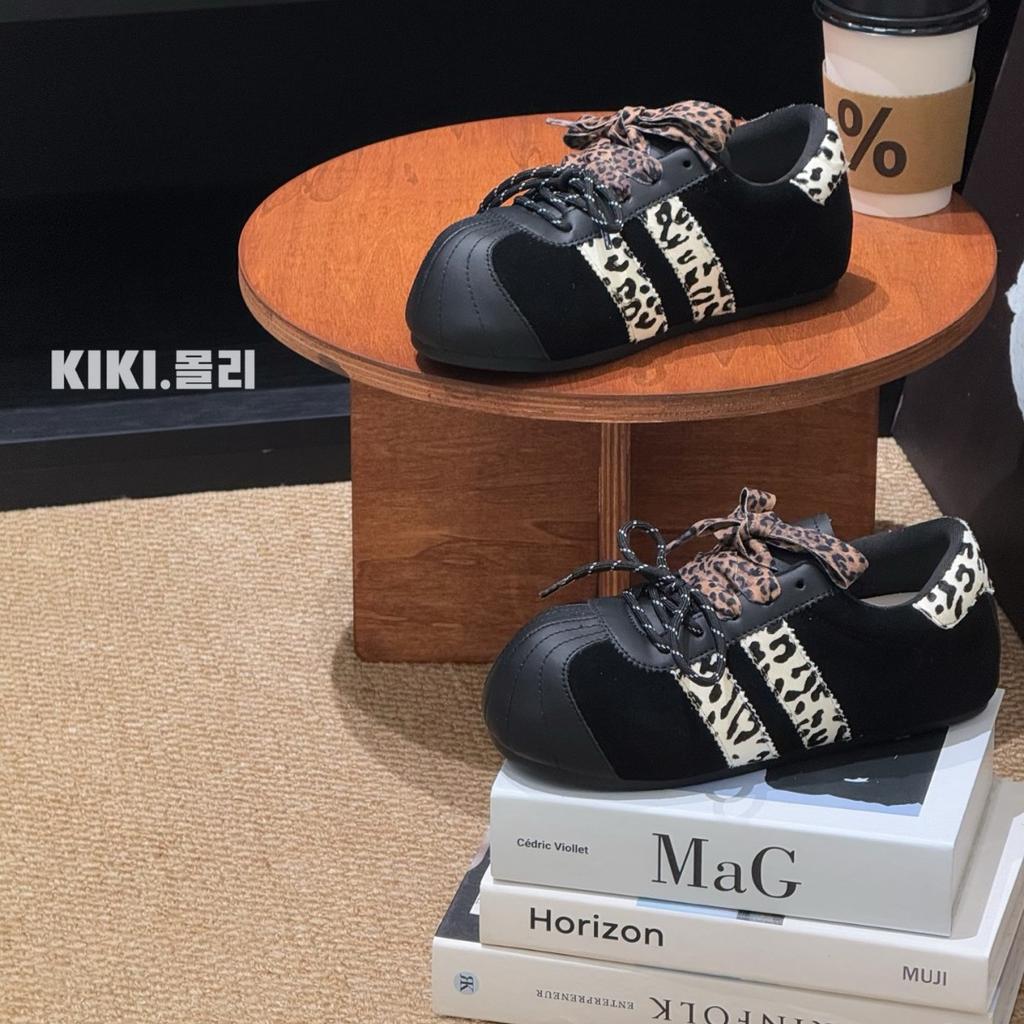 Ugly cute leopard print German training shoes women's ins tide 2025 early autumn new retro color matching niche inner height increase casual shoes