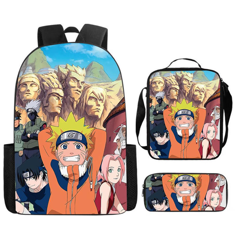 3Pcs Set NARUTO Kids School Backpack With Lunch Bag&Pencil Case,Lightweight&Durable,Cartoon School Bags For Ages 6-10 Boys&Girls