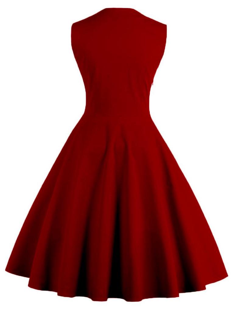 Women's Retro Gothic Red Polka Dot Swing Dress - 1950s Style