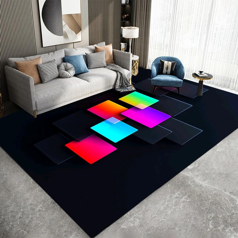 Modern Geometric Area Rug, Colorful Triangles Squares Patterns, Soft Non Slip Carpet for Living Room Bedroom Decor