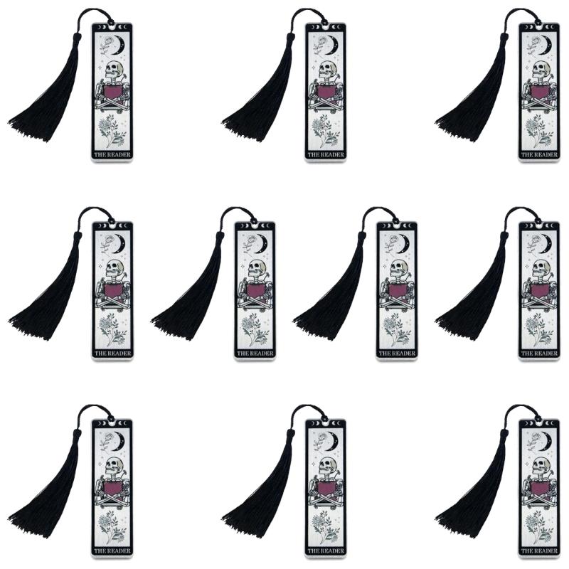 10 Pcs Skeleton Bookmarks Skull Bookmarks with Tassels Reading Bookmarks Gothic Page Marker for Reading белый
