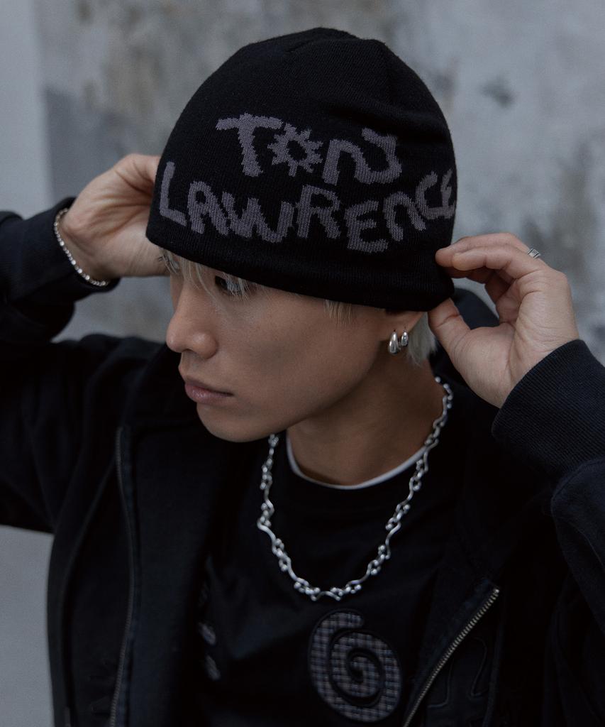Tonilolenseu Jacquard Lettering Logo Beanie Black