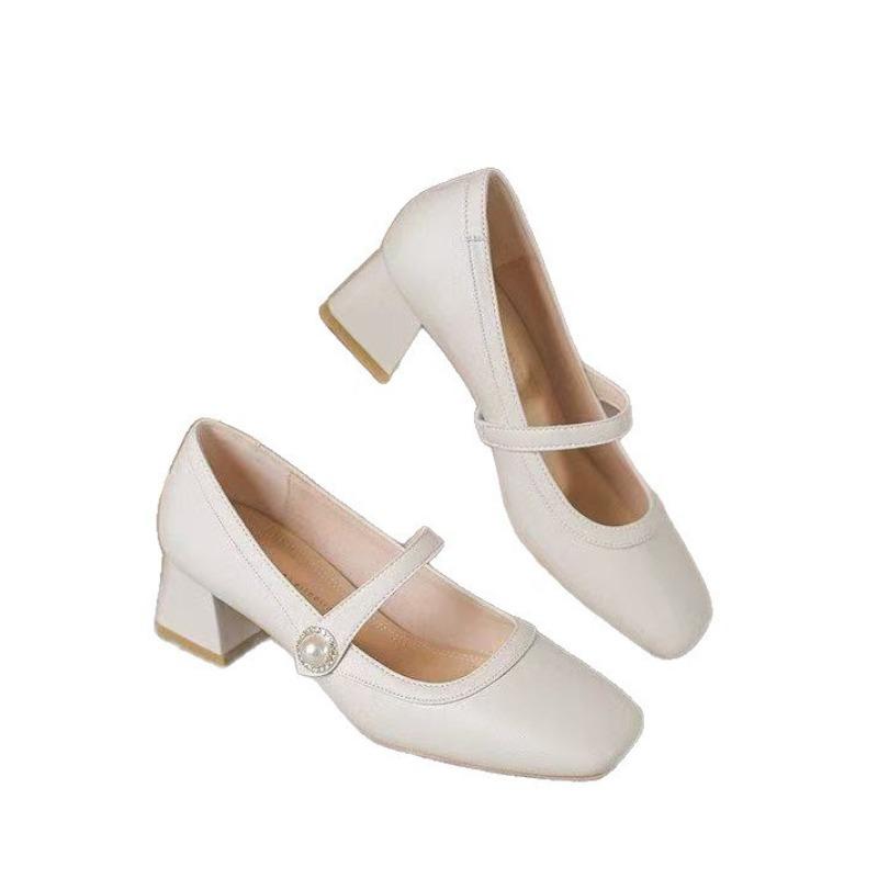 One word with Mary Jane shoes for women's spring and autumn new thick heel light mouth single shoes for women's cheongsam Hanfu high heels
