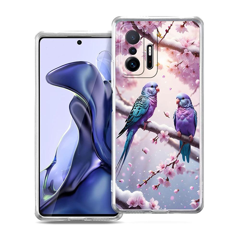 Transparent Phone Case for Xiaomi Mi 14 13 12 11 Ultra 13T 12T 11T Poco X3 NFC F3 F6 Pro 5G Soft TPU Flower Floral Bird Pattern