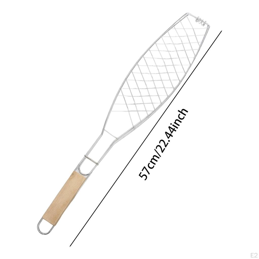 Fish Grilling Basket Practical with Wooden Handle for Camping Shrimp Outdoor Flat
