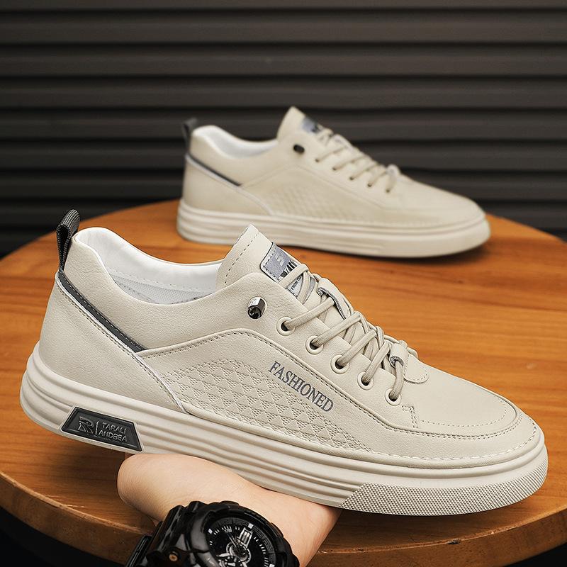 

Мужская обувь 2024 года, новые летние дышащие модные брендовые универсальные туфли на плоской подошве, мужская повседневная кожаная обувь, спортивная модная обувь Xiaobai 39 бежевый