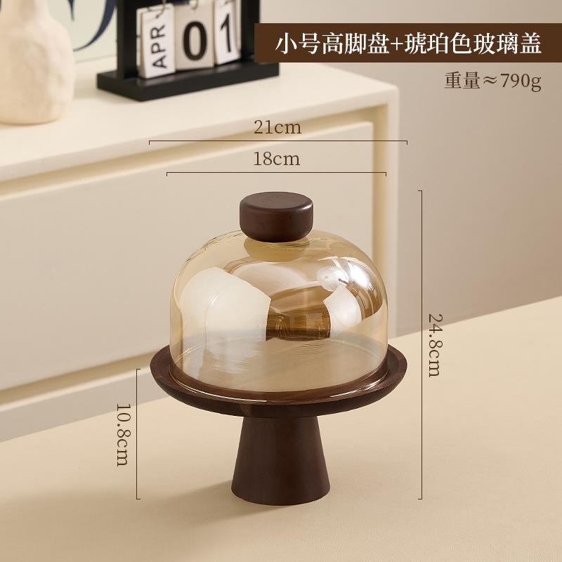 Retro Acacia Wood Tall Cake Tray with Glass Cover Wedding Dessert Table Display Rack Exquisite Afternoon Tea Dessert Tray