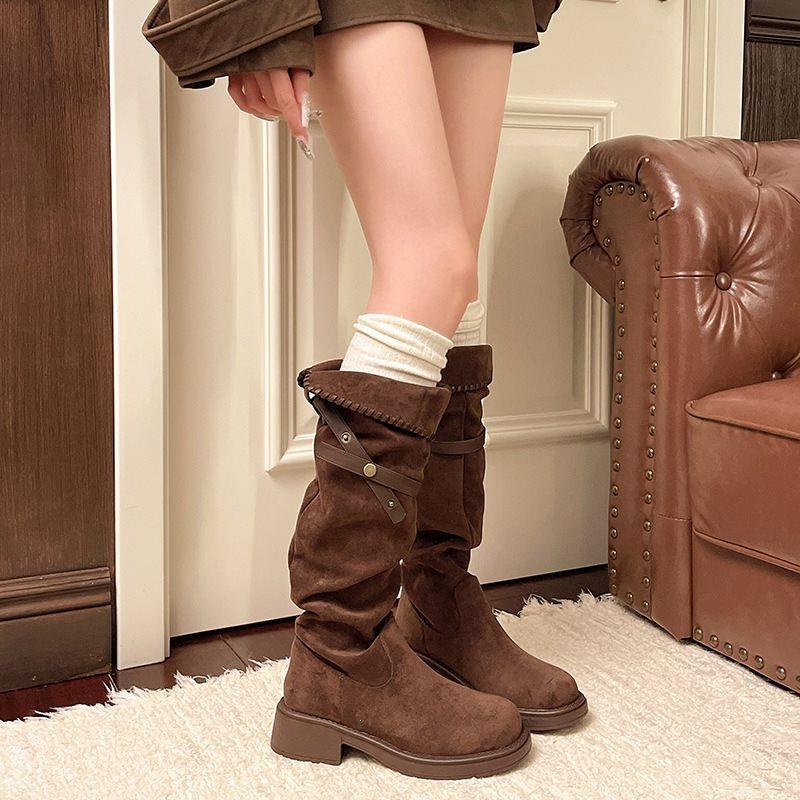 Temperament trousers long boots women's French boots versatile boots stacked thin round head British style autumn and winter new models