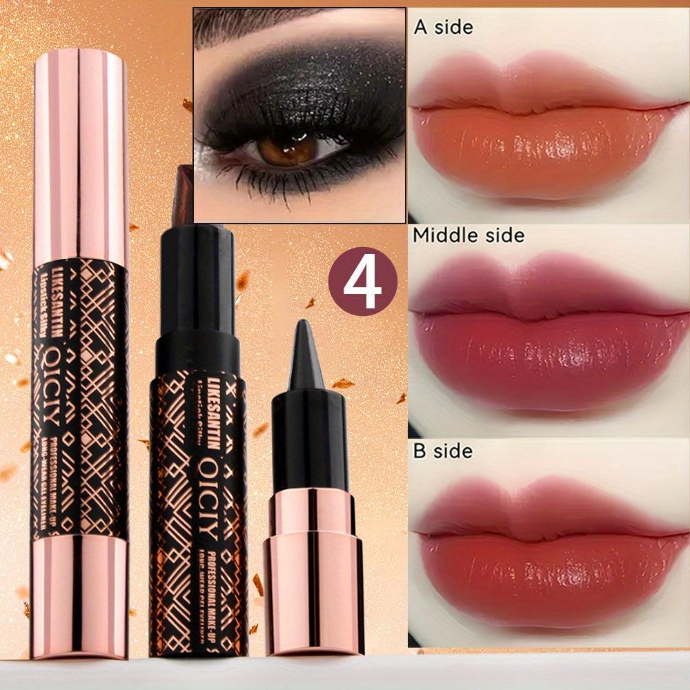 

Двухсторонняя трехцветная помада + подводка для глаз Тени для век Карандаш для губ Многофункциональная водостойкая быстросохнущая матовая помада