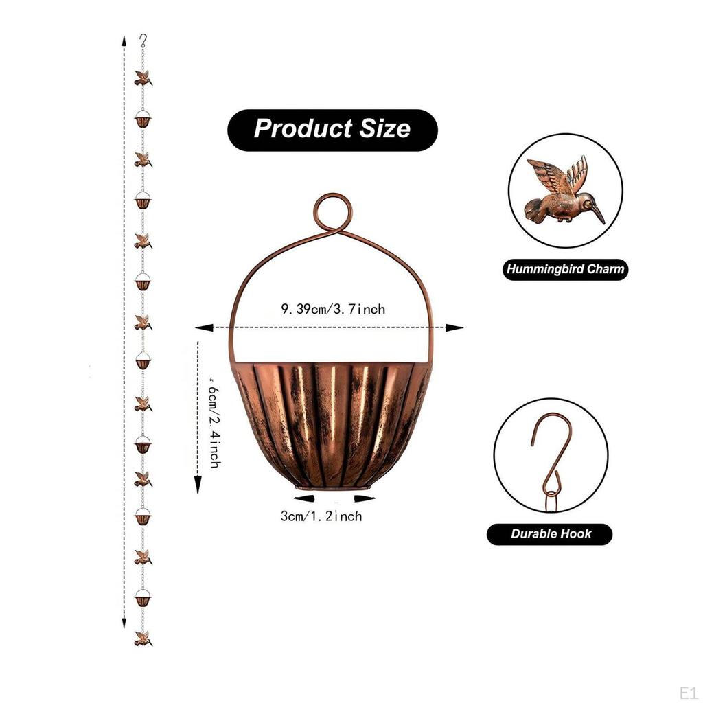 Hummingbird Rain Chain Adjustable Decorative Downspout Directs Water Downward Hanging
