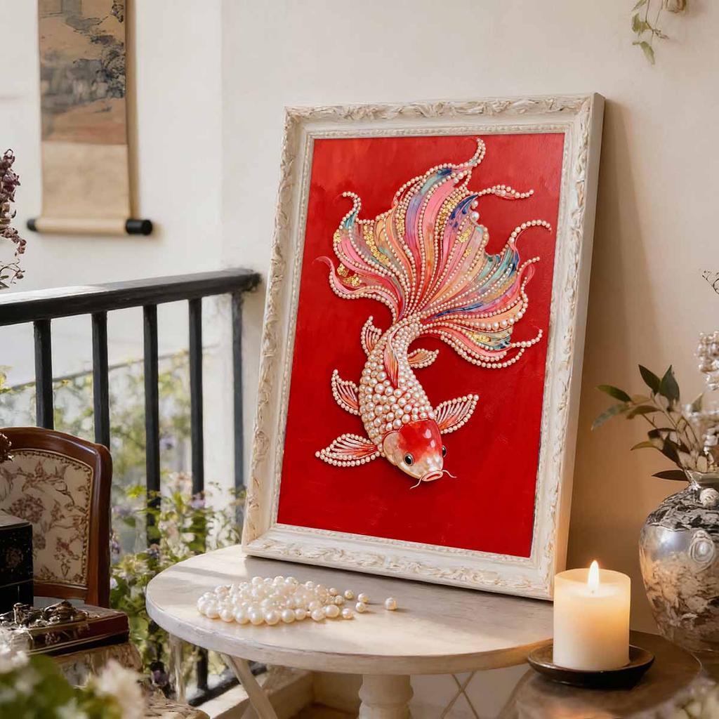 Handmade DIY Pearl Painting Koi Fish Theme Bedroom Living Room Frameless Diy Handmade Sticky Diamond Creative Canvas Painting