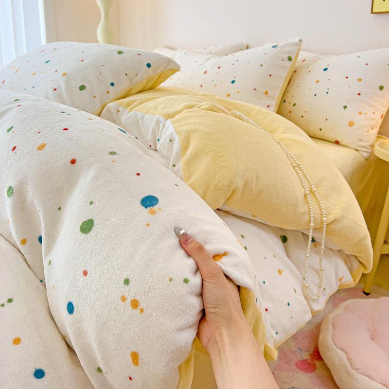 Thickened Milk Fleece Four-Piece Set Double-Sided Coral Flange Fleece Bed Sheet Quilt Cover Three-Piece Set Of Bed Hat