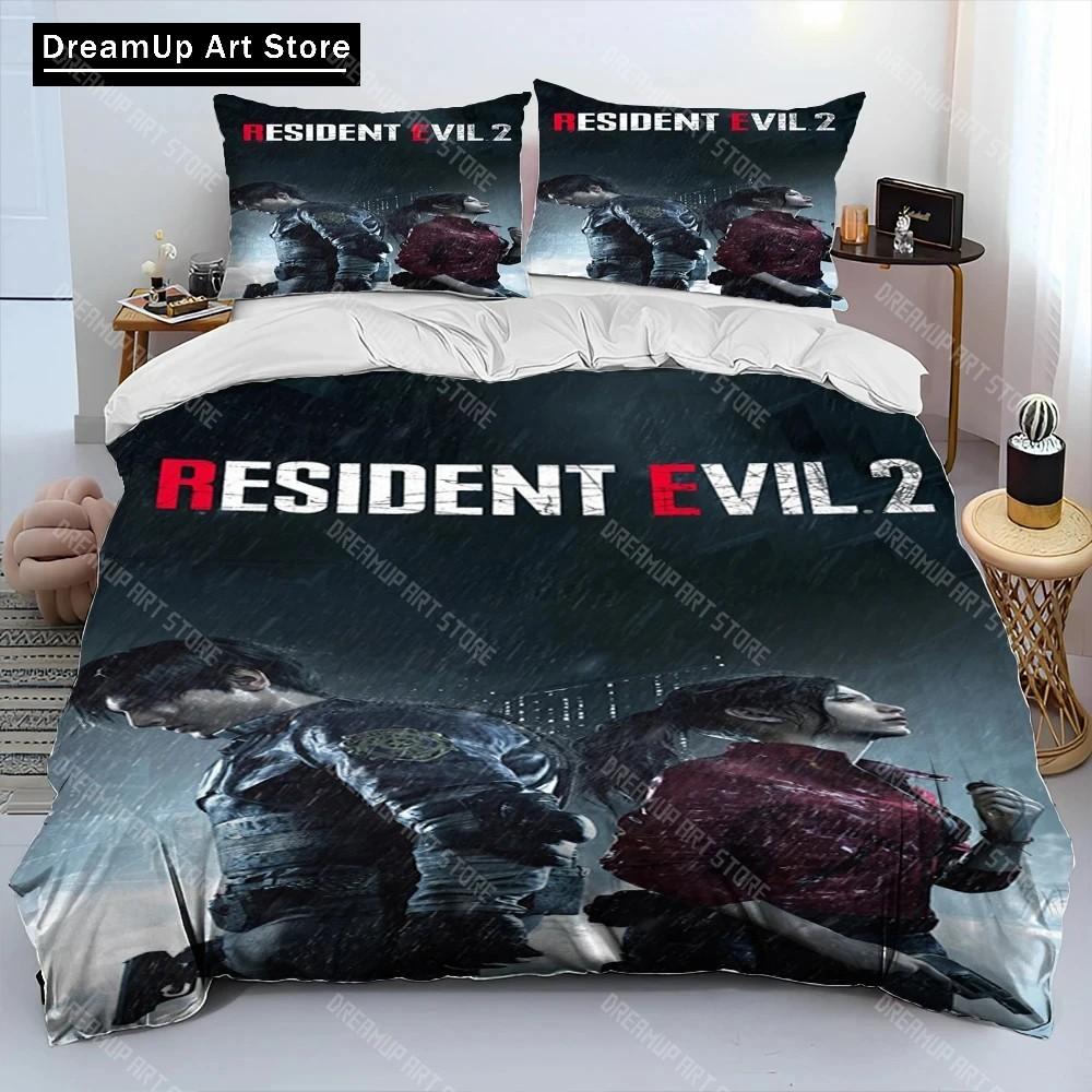 3D R-Resident Evil Spel Gamer Täcke Sängklädesset, Påslakan Sängset Quiltöverdrag Örngott, King Queen Size Sängklädesset Pojkar