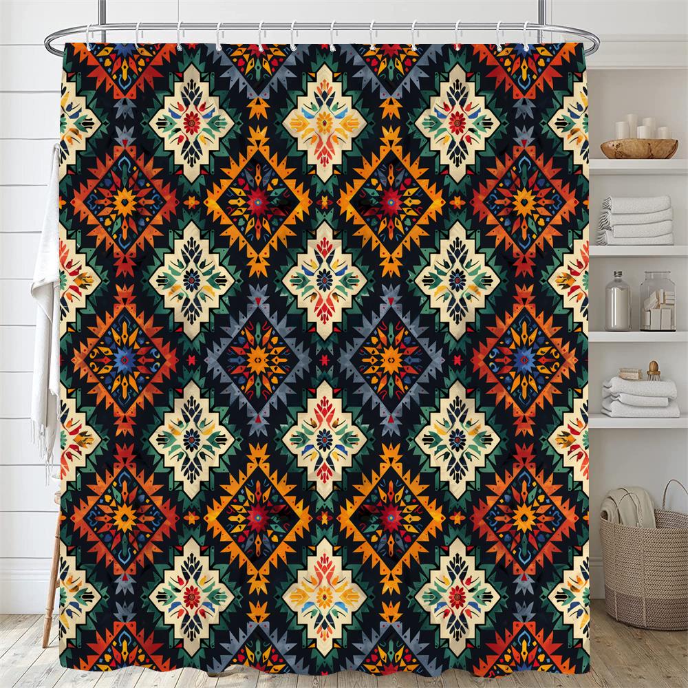 

Colorful Bohemian Style Flower Print Shower Curtain Boho Floral Waterproof Morden Bathroom Bathtub Curtain Room Decor With Hooks W60H190(CM)-1 Pcs
