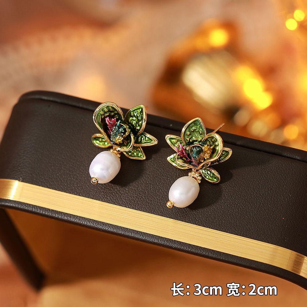 Ainibenni Original Design Enamel Painted Earrings for Women, Monet Garden Oil Painting Style Stud Earrings