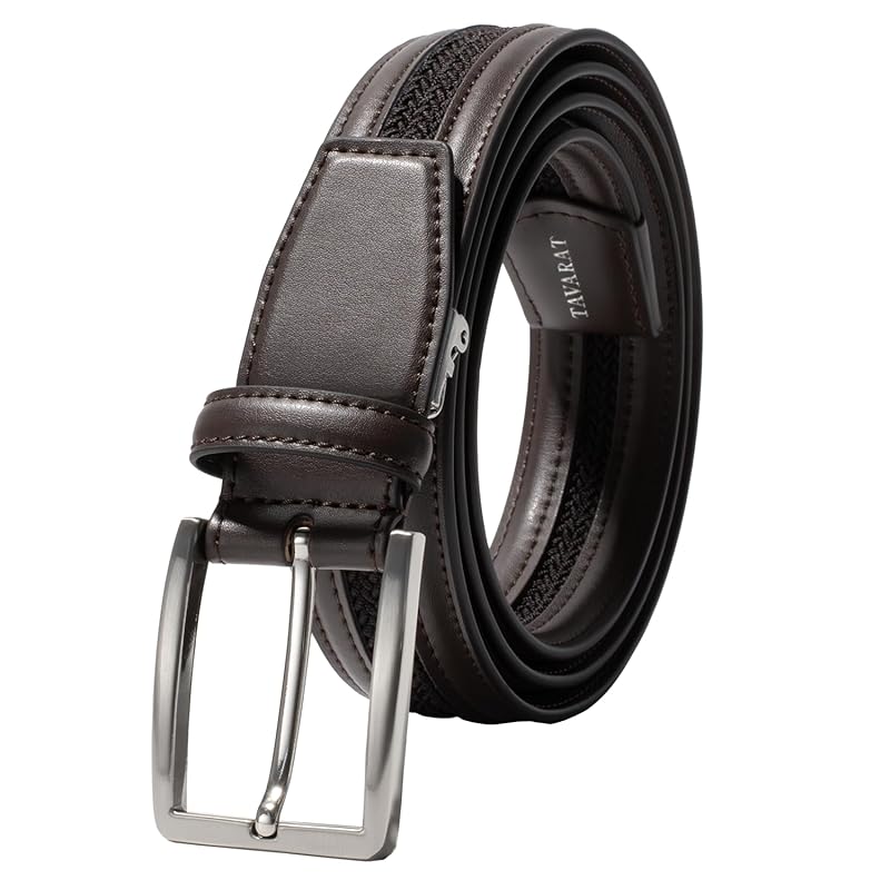 

[TAVARAT] belt men s cowhide leather mesh belt 35mm No hole stepless adjustment comfortable stress free TAV-049R (Long size-dark brown)