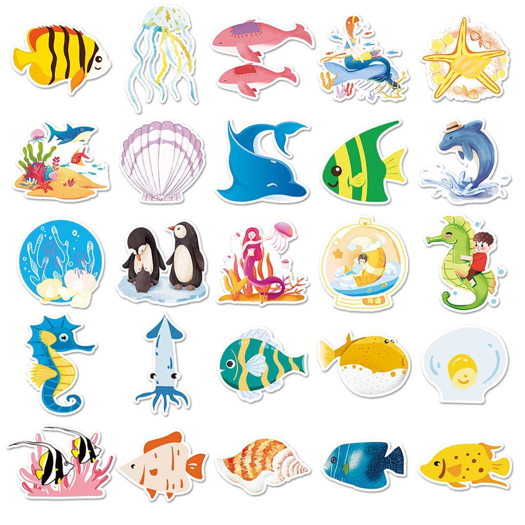 50 Ocean Series Cute Animal Stickers - Waterproof & Colorful for Phone Cases & Luggage