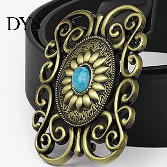 Kék Türkiz Övcsat Western Retro Design Patinázott Ezüst Műbőr Széles Navajo Etnikai Stílusú Öv